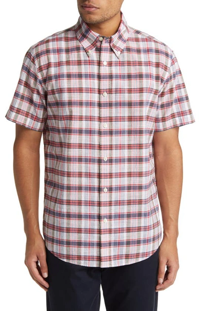 Brooks Brothers Madras Plaid Short Sleeve Button-down Shirt In Madraswhtmulti