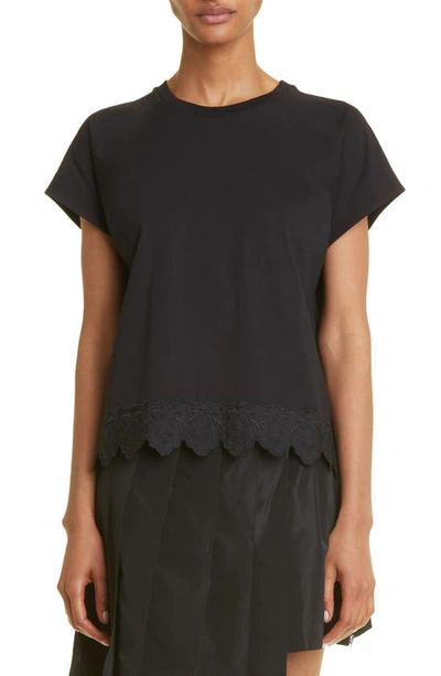 Simone Rocha Broderie Anglaise Hem T-shirt In Black/ Black/ Pearl