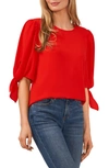 Cece Tie Sleeve High-low Blouse In Fireball Red