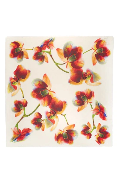 Alexander Mcqueen Orchid-print Silk Scarf In Ivory_red