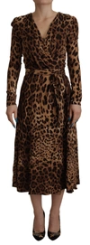 DOLCE & GABBANA DOLCE & GABBANA BROWN LEOPARD WRAP A-LINE MAXI VISCOSE WOMEN'S DRESS