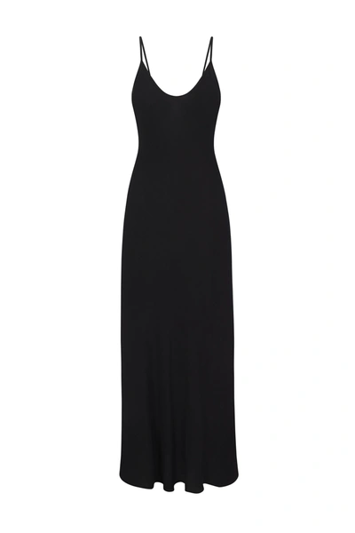 Anemos Harlow Bias Cut Slip Dress In Textured Cupro Blend In Black