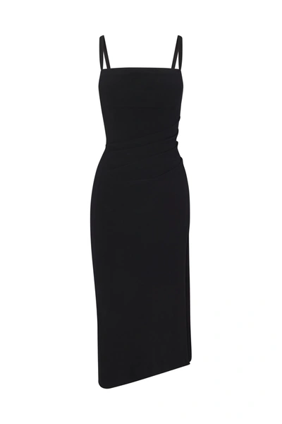 Anemos The Nadege Draped Midi Dress In Stretch Cupro In Black