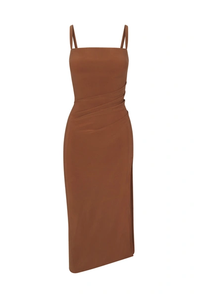 Anemos The Nadege Draped Midi Dress In Stretch Cupro In Tawny