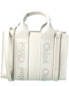 Chloé Chloe Mini Woody Leather Tote Bag In White