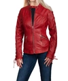 SCULLY Lamb Leather Laced Sleeve Jacket In Red