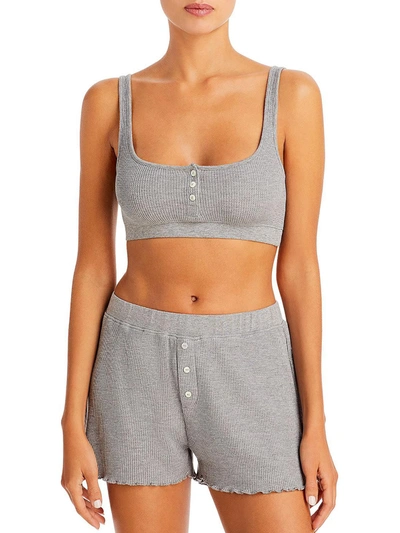Wsly Womens Waffle Henley Crop Top In Grey