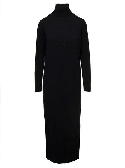 Allude Roll-neck Knit Midi Dress In Black