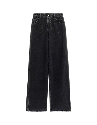 Blumarine Rhinestone Embroidered Boyfriend Jeans In Black