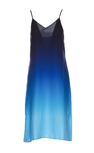 Casablanca Ombre Monogram Silk Jacquard Midi Slip Dress In Blue