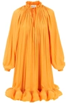 Lanvin Charmeuse Ruffled Hem Minidress In Orange