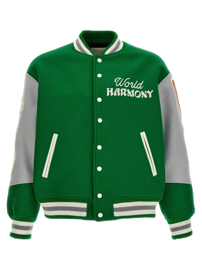 Saint Mxxxxxx Logo-embroidered Wool-blend And Leather Varsity Jacket In Green