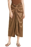 Vince Metallic Twist Front Cotton Blend Skirt In Cottonwood
