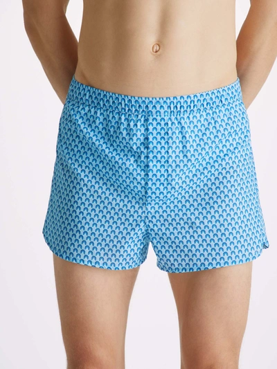 Derek Rose Men's Modern Fit Boxers Ledbury 65 Cotton Batiste Blue