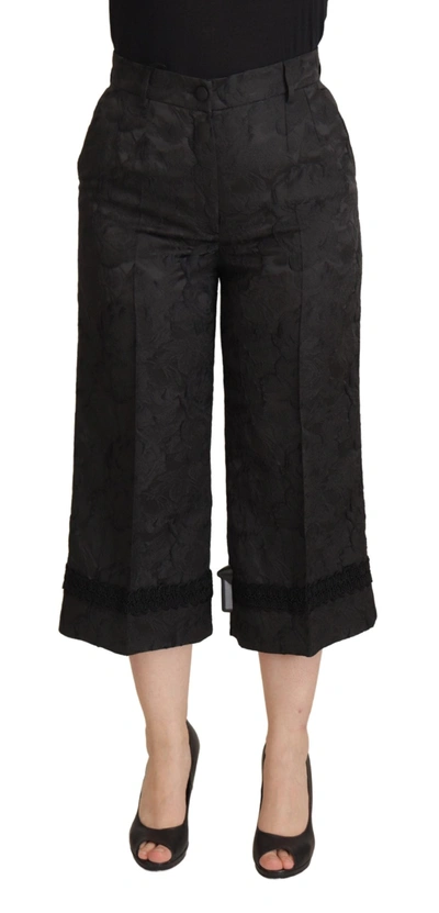 Dolce & Gabbana Black Brocade Cropped High Waist Pants