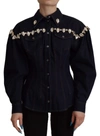 Dolce & Gabbana Blue Denim Crystal Embellish Cotton Jacket In Blue
