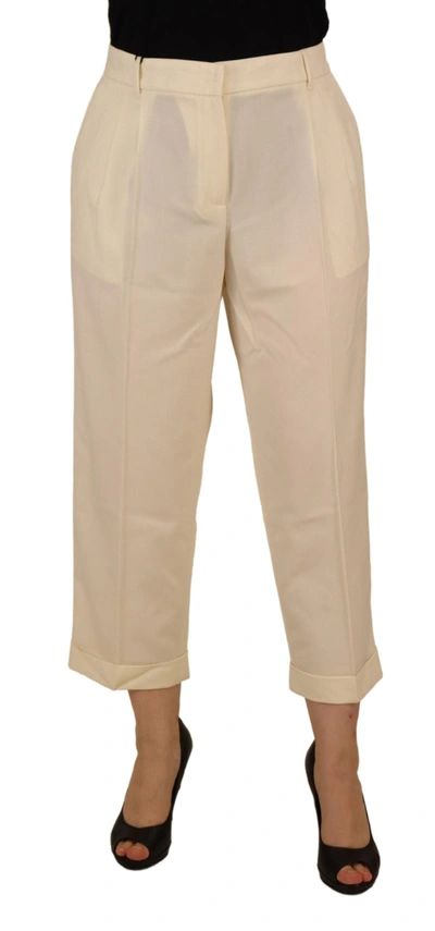 Dolce & Gabbana Ivory High Waist Cropped Folded Hem Trousers Pants In White