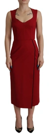 DOLCE & GABBANA DOLCE & GABBANA RED SWEETHEART NECK BODYCON MIDI WOMEN'S DRESS