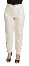 Dolce & Gabbana White High Waist Tapered  Cotton Pants In White