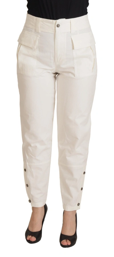 Dolce & Gabbana White High Waist Tapered  Cotton Pants