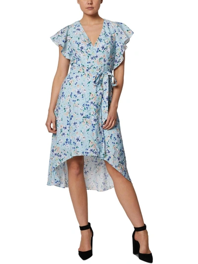 Bcbgeneration Womens Floral Ruffled Wrap Dress In Blue