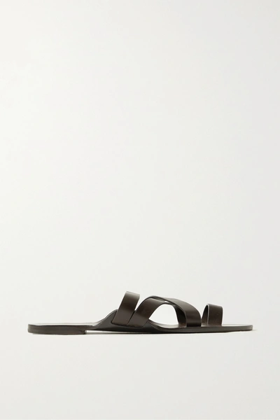 The Row Kris Crossover Leather Sandals In Black