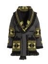 Alanui Icon Belted Fringed Quilted Wool-jacquard Down Jacket In Multicolor