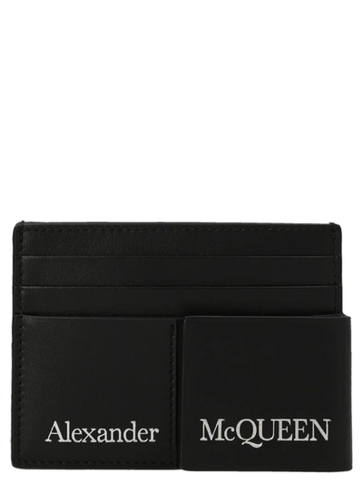 Alexander Mcqueen Leather Cardholder With Logo In Black