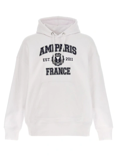 Ami Alexandre Mattiussi Logo-print Drawstring Hoodie In White