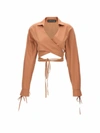 Andreädamo Andreādamo 'criss Cross' Cropped Shirt In Beige