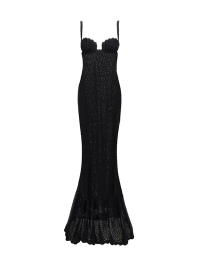 Blumarine Long Crochet Dress In Nero