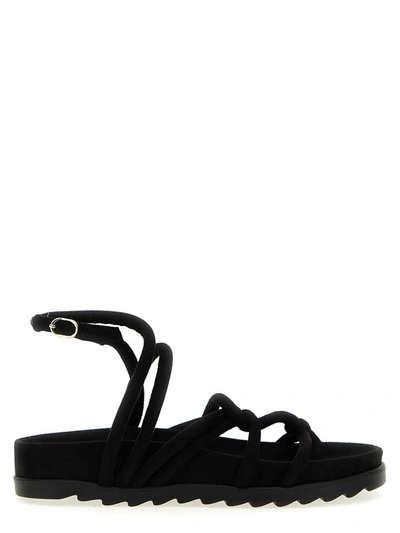Chiara Ferragni Cable Suede Flat Sandals In Black
