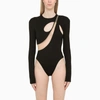David Koma Cutout Tulle-trimmed Stretch-jersey Bodysuit In Black
