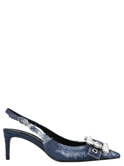 Dolce & Gabbana Patchwork Denim Slingbacks In Blue