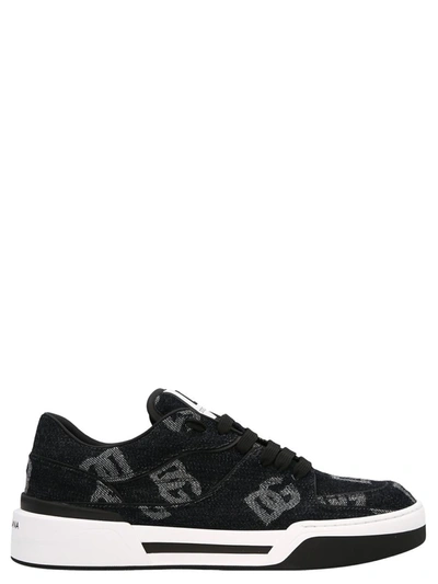 Dolce & Gabbana New Roma Sneakers With Denim Logo In Blue