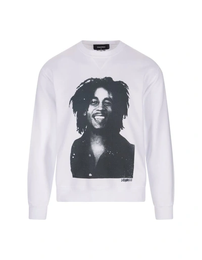 Dsquared2 Bob Marley Print Sweatshirt In White