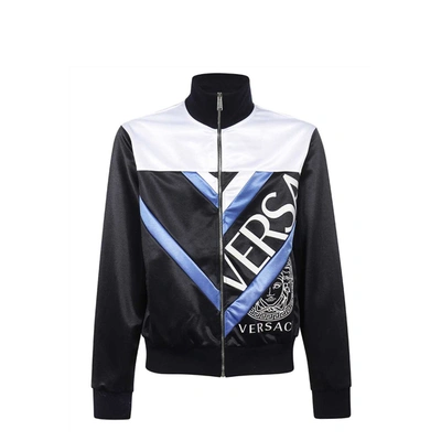 Versace Slogan Printed Jacket In Black