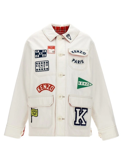 Kenzo Workwear Jacket With Badges In Blanc Casse