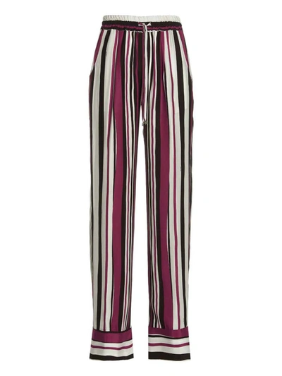 Kiton Black And Fuchsia Striped Silk Trousers In Multi