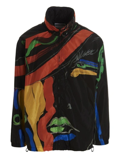 Moschino Printed Nylon Jacket In Black