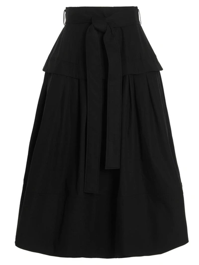 Proenza Schouler Belted Tiered Poplin Midi Skirt In Black