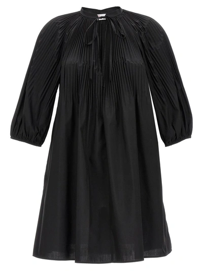 Red Valentino Pleated Poplin Dress In Negro