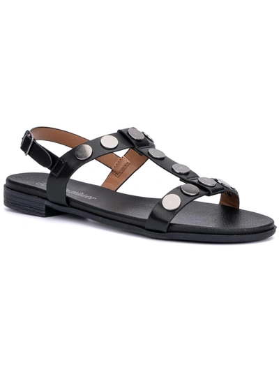 Olivia Miller Lyra Womens Faux Leather Studded T-strap Sandals In Black