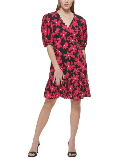 Calvin Klein Womens Button Front Calf Midi Dress In Multi