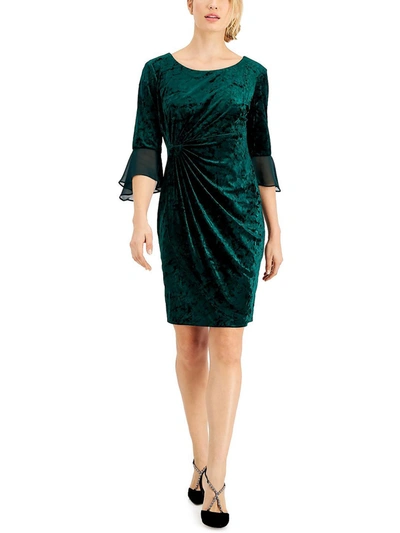 Connected Apparel Petites Womens Velour Mini Bodycon Dress In Green