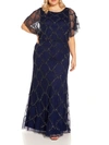 ADRIANNA PAPELL PLUS WOMENS MESH EMBELLISHED EVENING DRESS