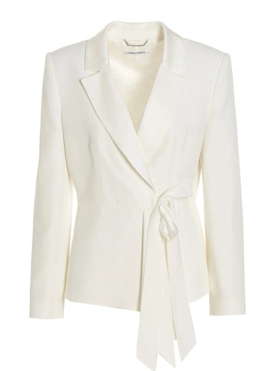 Alberta Ferretti Enver Satin Ties Blazer Jacket In Bianco