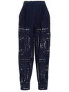 Alberta Ferretti Embroidered High Waist Wide Leg Trousers In Blue