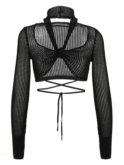 Andreädamo Andreādamo Openwork Cropped Top In Negro