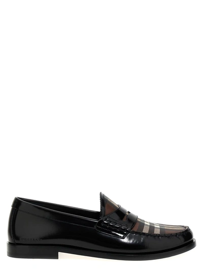 Burberry Vintage Check-pattern Contrast-panel Penny Loafers In Black